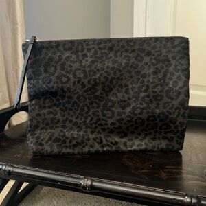 Banana Republic olive green and black calf hair Animal Print Clutch
